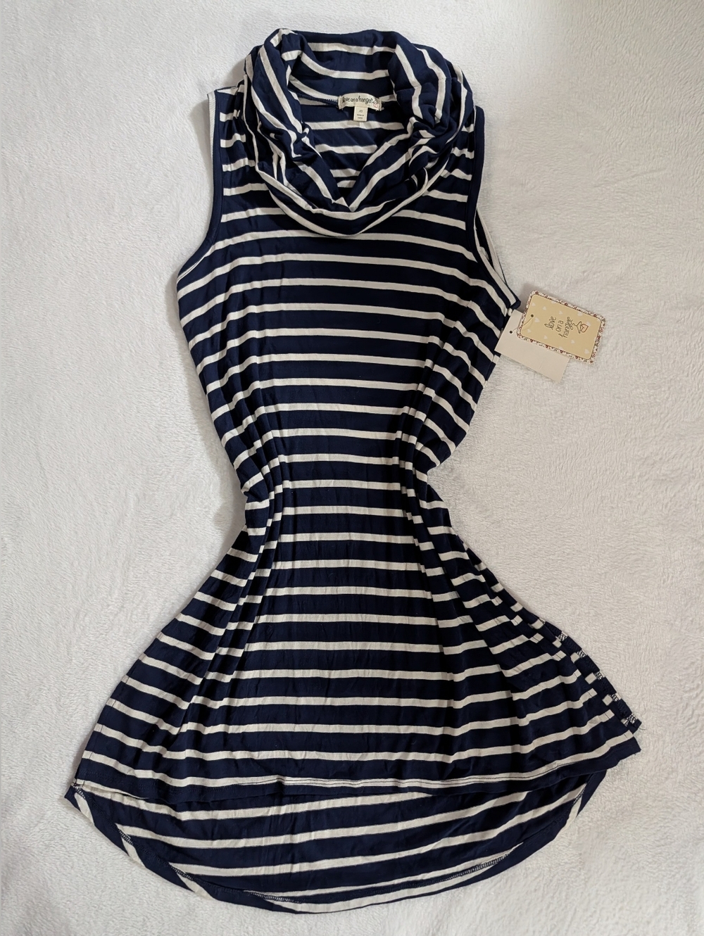 Sleeveless Navy & White Striped Cowl Neck Dress, Summer & Spring, Size X Small